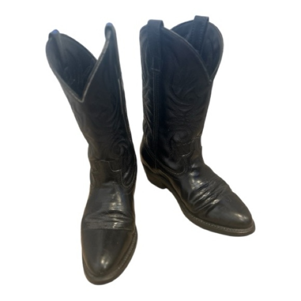 Laredo Paris 4240 Black Leather Round Toe Western Cowboy Boots Men's Size 8D